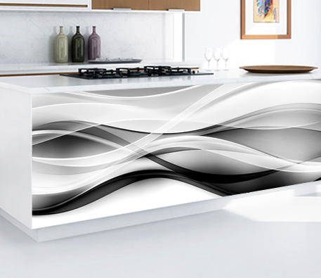 Czarno biały panel szklany z ilustracją abstrakcyjnych fal